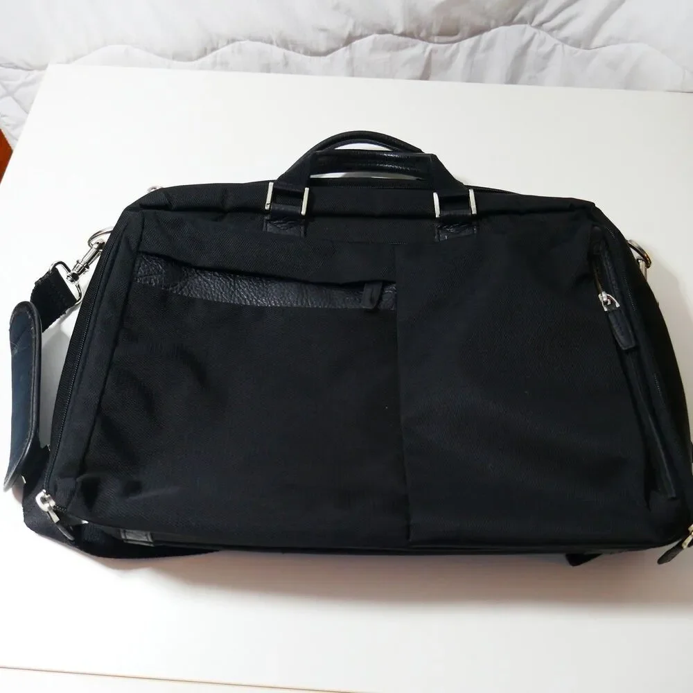 Moonsus Marsus Black Nylon Briefcase Laptop Bag with Padded Shoulder Strap